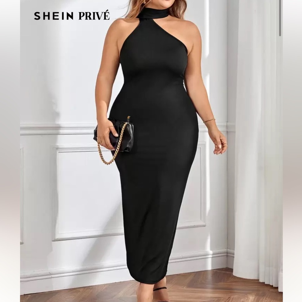 Elegant Black Dress w/ Scarf